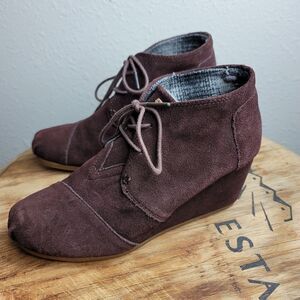Toms suede desert wedge ankle booties chocolate